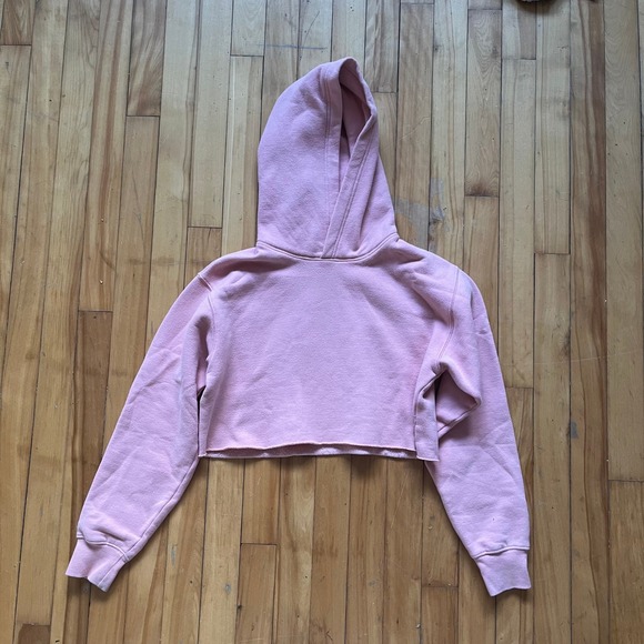 TNA Tops - Tna Pink Cropped Hoodie Raw Hem Sweatshirt Size Small